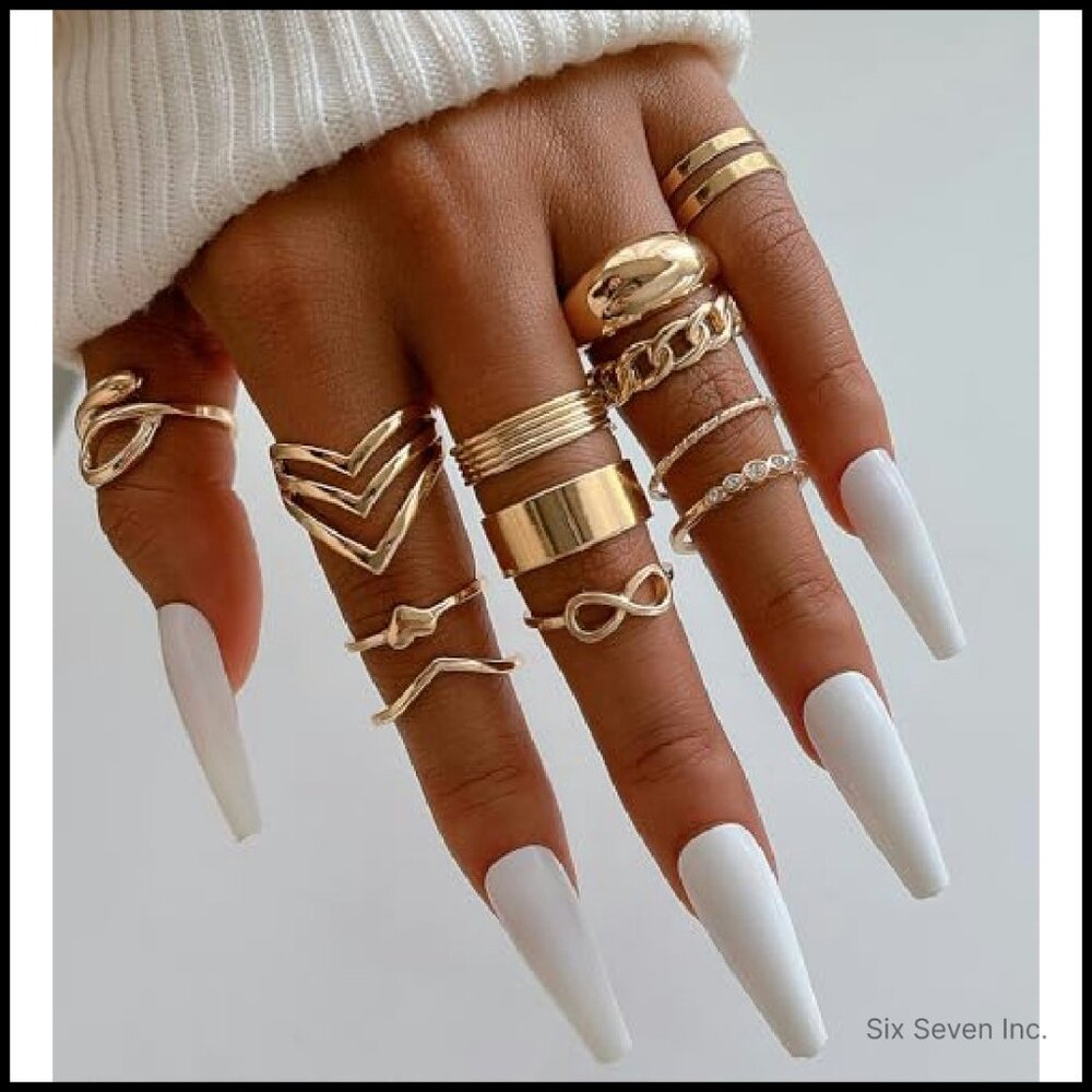 Chunky Stackable Knuckle Rings Set Gold Silver Tr… - image 5